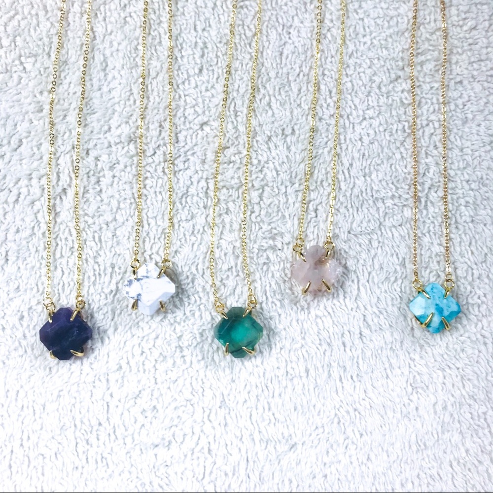 Claw Style Gemstone Pendants on Gold Chain